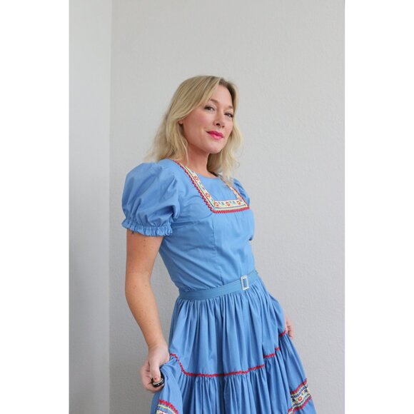 1960's Vintage Folk Embroidered Western Dress ~ Women's Extra Small Small XS SM - Picture 2 of 10